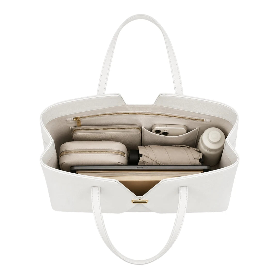 LR Boutique White Leather Handbag for Women – Elegant Everyday Carry Bag