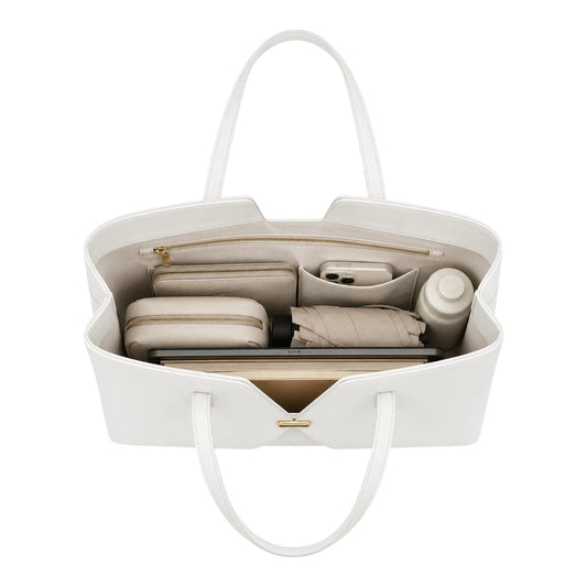 LR Boutique White Leather Handbag for Women – Elegant Everyday Carry Bag