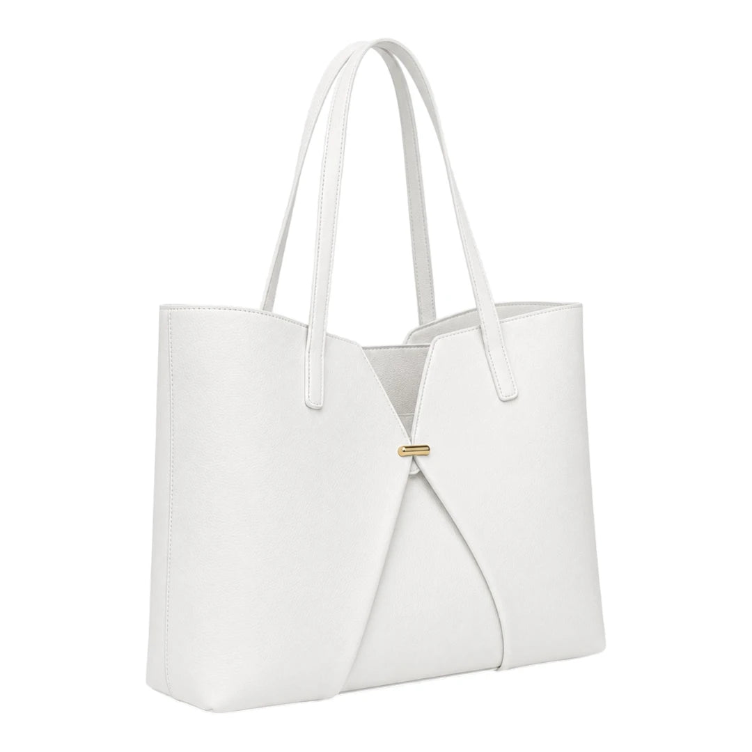 LR Boutique White Leather Handbag for Women – Elegant Everyday Carry Bag